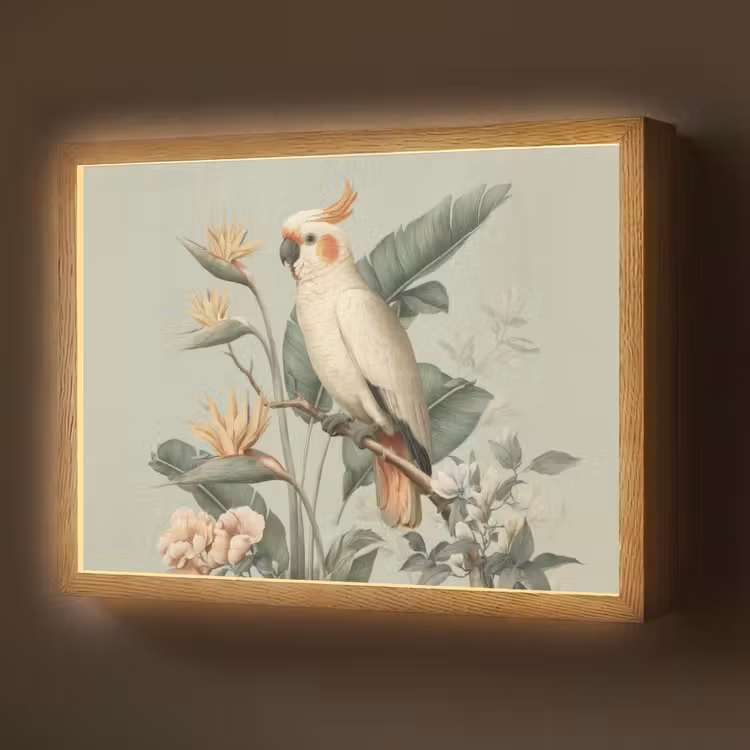 Gele kuifkaketoe - paradijsvogelbloemen - Groen Light Box met batterij (Wandlamp) middel -z3d_website