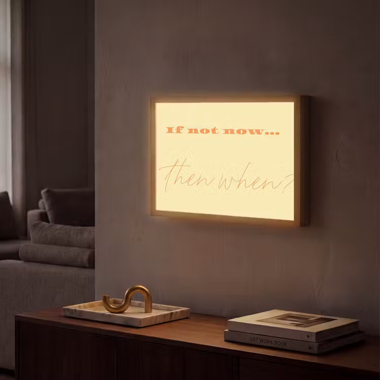 Geel - Oranje - if not now then when Light Box met batterij (Wandlamp) middel -sfeer1