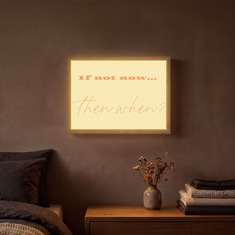 Geel - Oranje - if not now then when Light Box met batterij (Wandlamp) middel -sfeer4