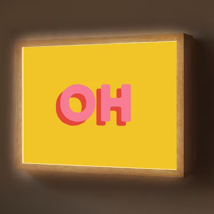 Geel - Roze - Oh - 3D Light Box met batterij (Wandlamp) middel -z3d_website
