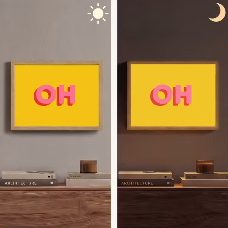 Geel - Roze - Oh - 3D Light Box met batterij (Wandlamp) middel -sfeer3