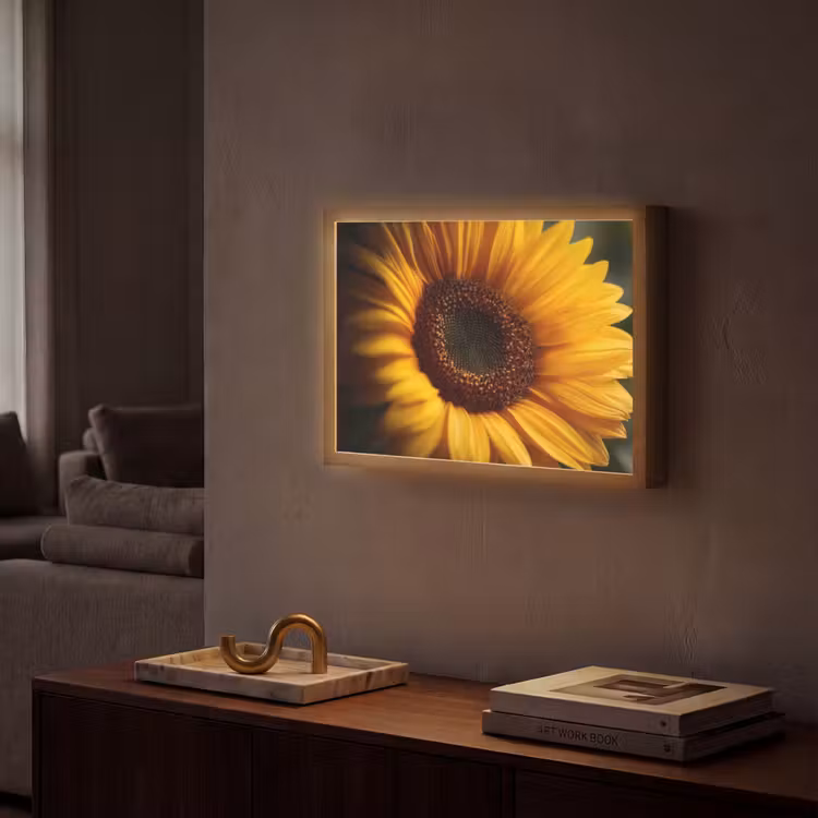 Geel - Zonnebloem - Zomers Light Box met batterij (Wandlamp) middel -sfeer1