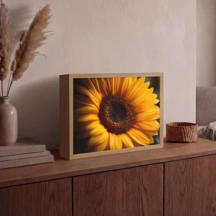 Geel - Zonnebloem - Zomers Light Box met batterij (Wandlamp) middel -sfeer2