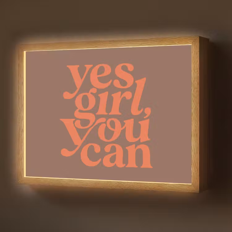 Yes girl you can - Oranje - Bruin Light Box met batterij (Wandlamp) middel -z3d_website