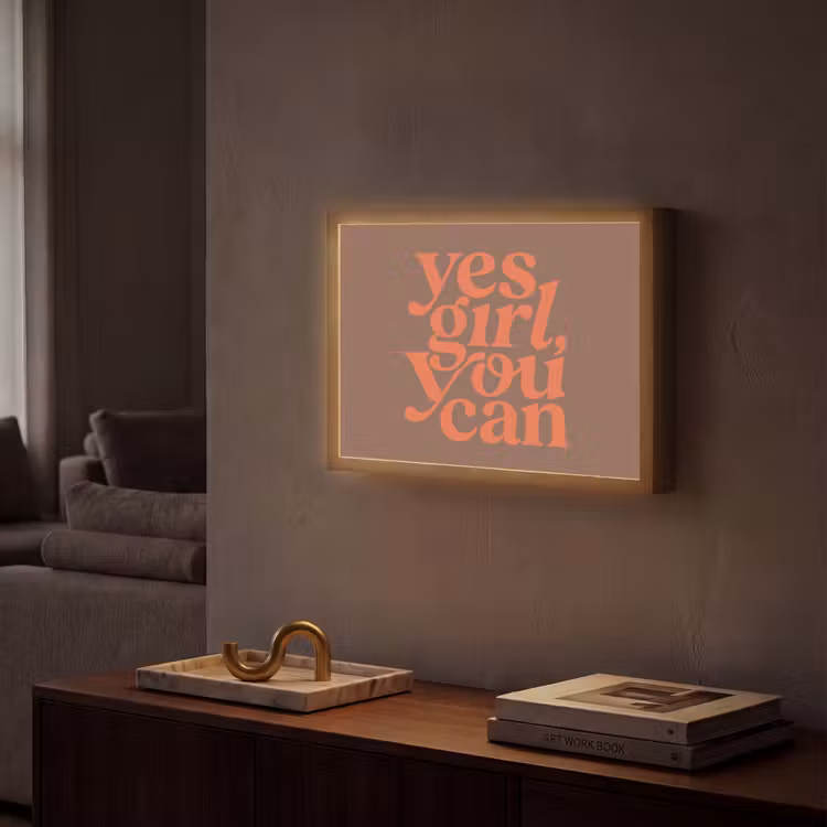 Yes girl you can - Oranje - Bruin Light Box met batterij (Wandlamp) middel -sfeer1