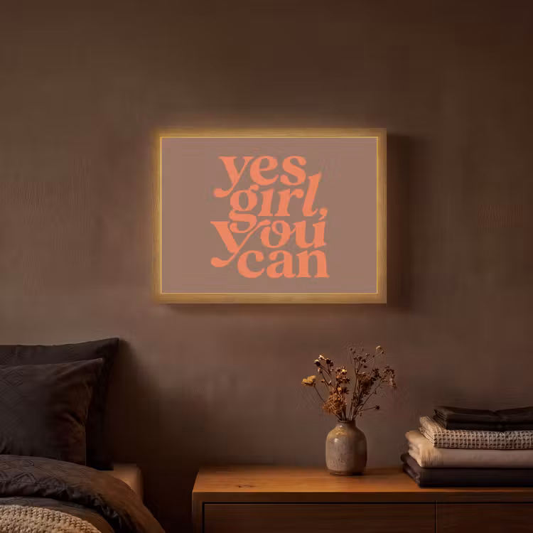 Yes girl you can - Oranje - Bruin Light Box met batterij (Wandlamp) middel -sfeer4