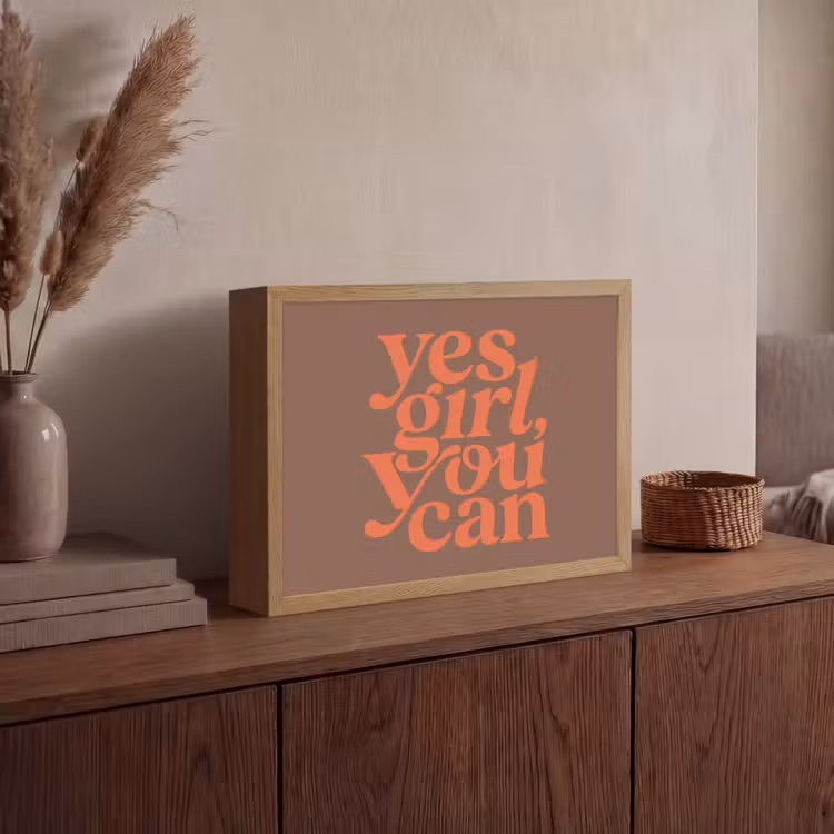 Yes girl you can - Oranje - Bruin Light Box met batterij (Wandlamp) middel -sfeer2