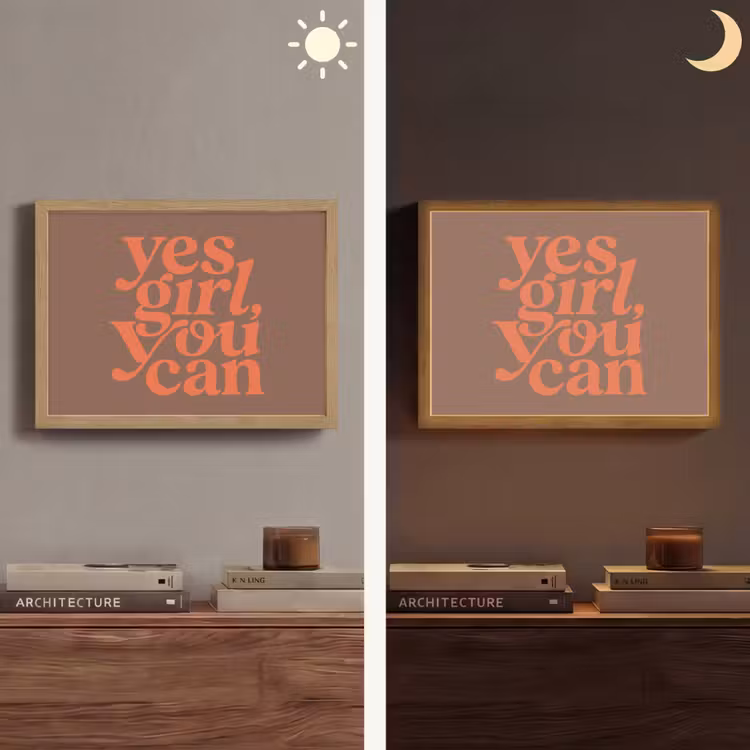 Yes girl you can - Oranje - Bruin Light Box met batterij (Wandlamp) middel -sfeer3