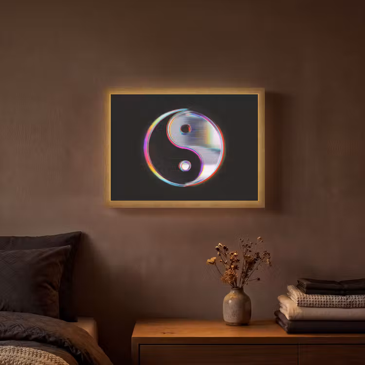 Yin-Yang - Cirkel - Regenboog Light Box met batterij (Wandlamp) middel -sfeer4