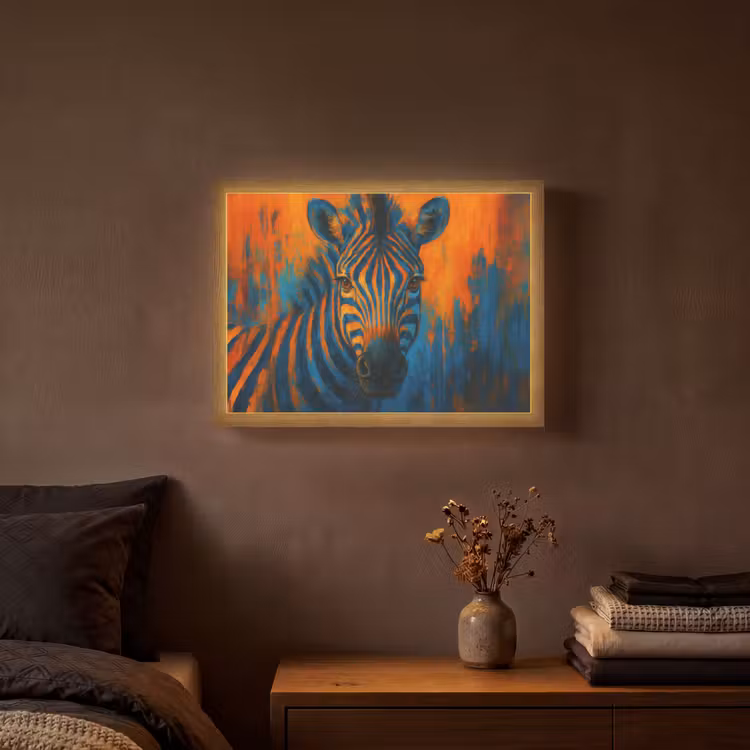 Zebra - Abstract - Blauw Light Box met batterij (Wandlamp) middel -sfeer4