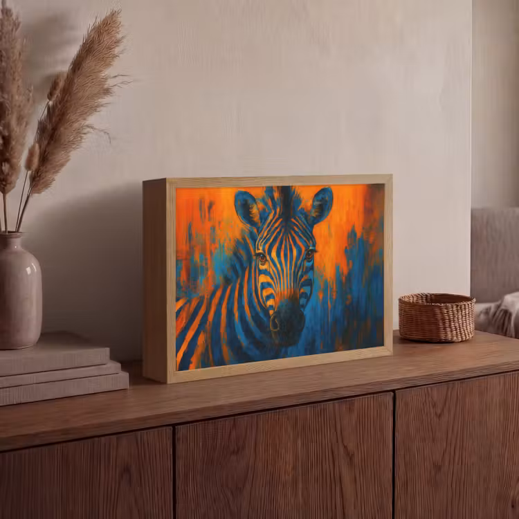 Zebra - Abstract - Blauw Light Box met batterij (Wandlamp) middel -sfeer2