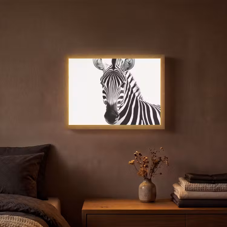 Zebra - Close-up - Zwart - Strepen Light Box met batterij (Wandlamp) middel -sfeer4