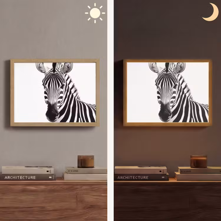 Zebra - Close-up - Zwart - Strepen Light Box met batterij (Wandlamp) middel -sfeer3