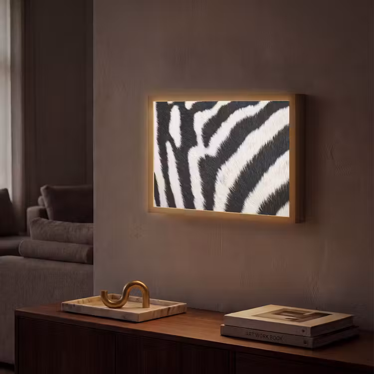 Zebra - Vacht - Klassiek - Zwart - Wit Light Box met batterij (Wandlamp) middel -sfeer1