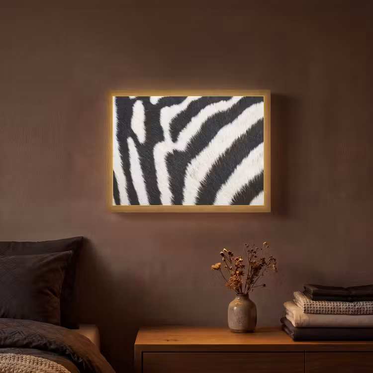 Zebra - Vacht - Klassiek - Zwart - Wit Light Box met batterij (Wandlamp) middel -sfeer4