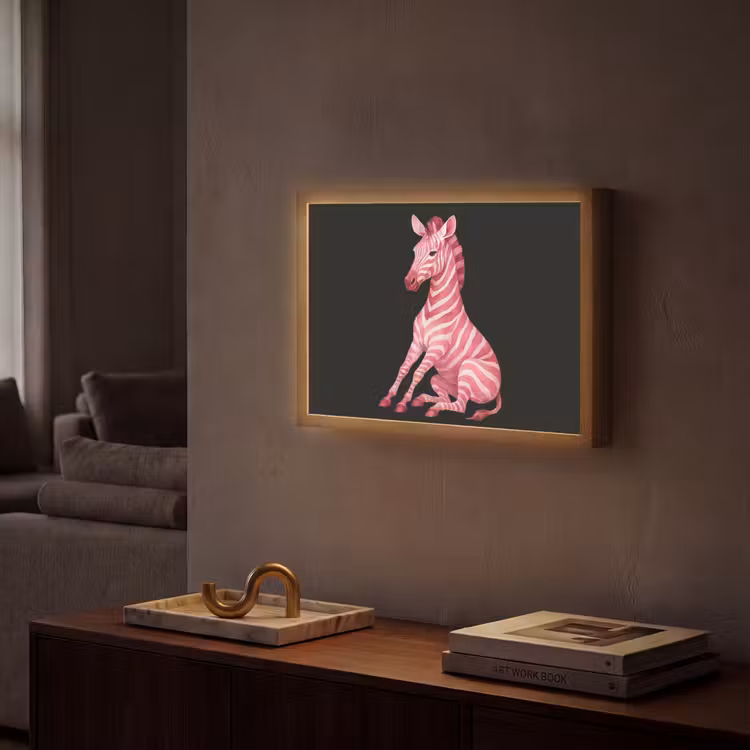 Zebra - Roze - Gestreept Light Box met batterij (Wandlamp) middel -sfeer1
