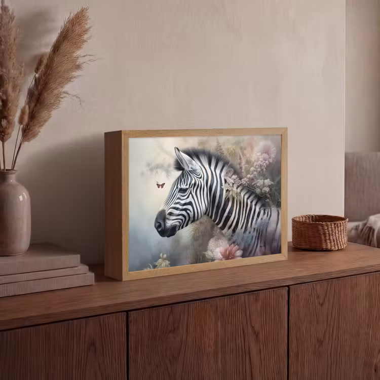 Zebra - Wilde dieren - Vlinder - Bloemen Light Box met batterij (Wandlamp) middel -sfeer2