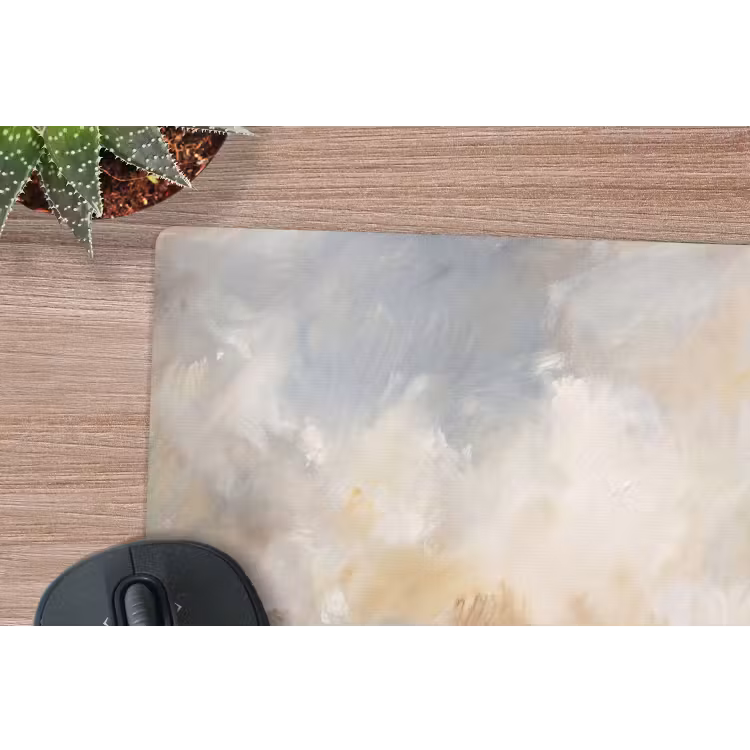 Abstract - Wolken - Sfeervol - Beige - Grijs muismat rubber klein -closeup