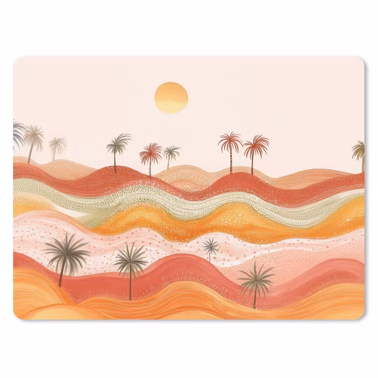 Abstract landschap - Palmbomen - Kleurrijk muismat rubber klein -3d