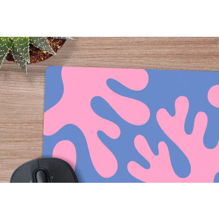 Abstract - Vormen - Roze - Blauw muismat rubber klein -closeup