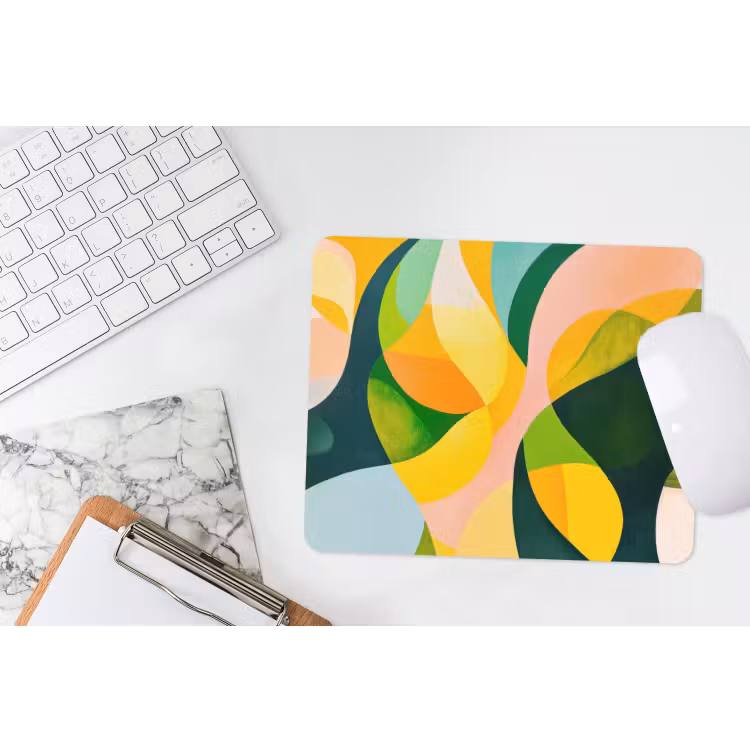Abstract - Geel - Roze - Groen muismat rubber klein -witbureau