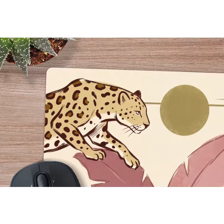 Dieren - Kat - Jungle - Illustratie - Beige muismat rubber klein -closeup