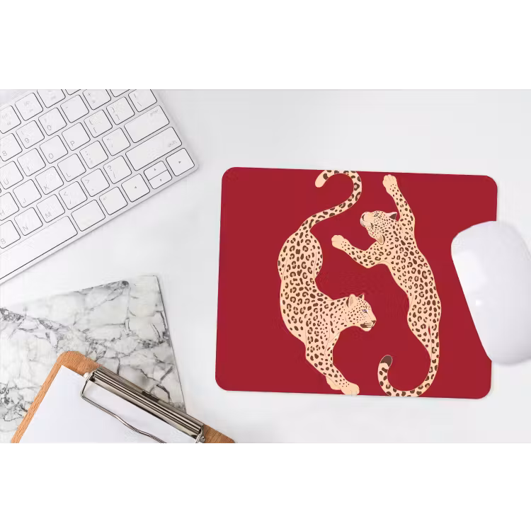 Dieren - Luipaard - Abstract - Rood - Modern muismat rubber klein -witbureau