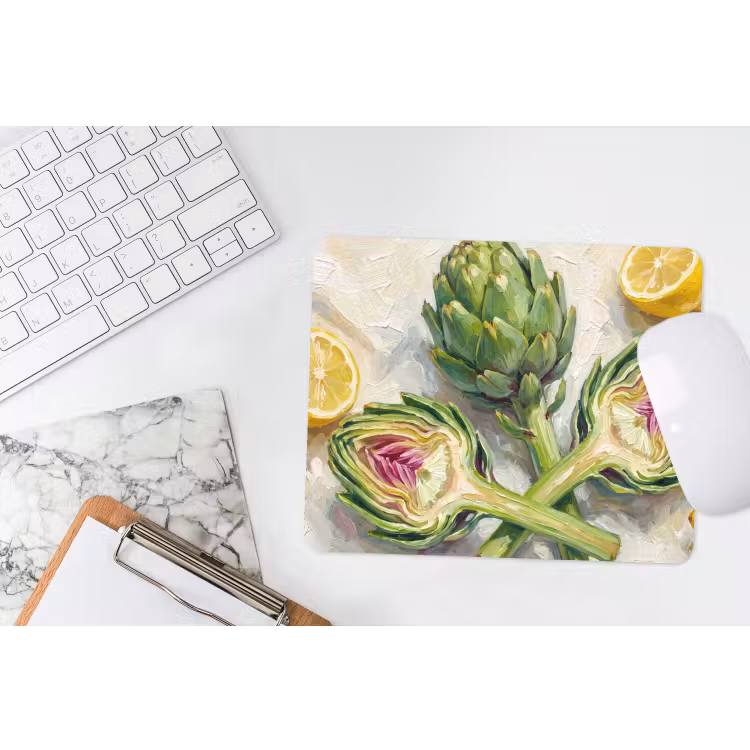 Mouse Pad - Artichoke - Lemon - Food - Artisjok - Citroen - Eten muismat rubber klein
