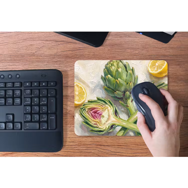 Mouse Pad - Artichoke - Lemon - Food - Artisjok - Citroen - Eten muismat rubber klein