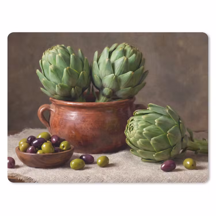 Mouse Pad - Artichokes - Olives - Food - Artisjokken - Olijven - Eten muismat rubber klein