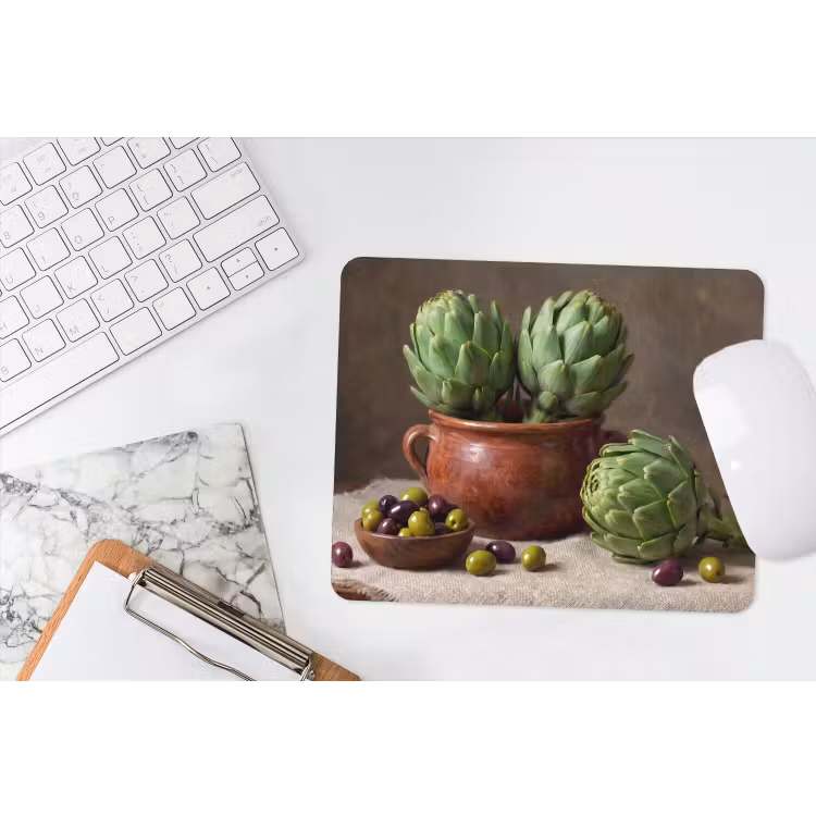 Mouse Pad - Artichokes - Olives - Food - Artisjokken - Olijven - Eten muismat rubber klein