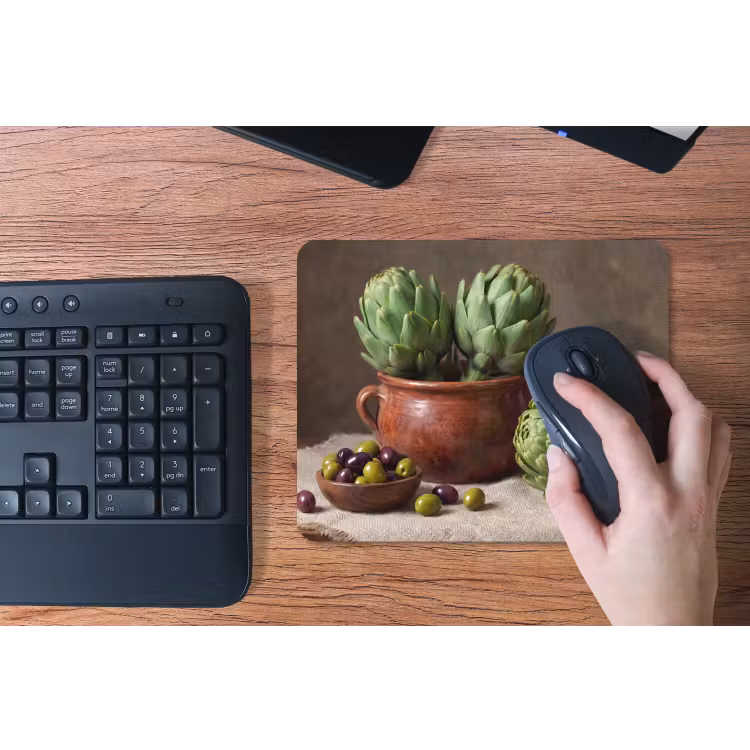 Mouse Pad - Artichokes - Olives - Food - Artisjokken - Olijven - Eten muismat rubber klein