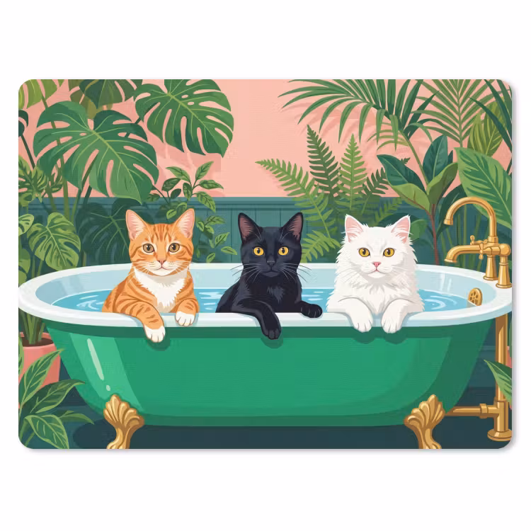 Badkamer - Kattenparade - Kleurrijk muismat rubber klein -3d