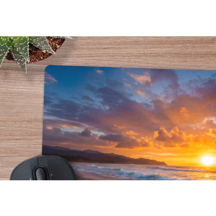 Strand - Zonsondergang - Golven - Natuur - Oranje muismat rubber klein -closeup
