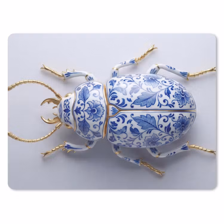Kever - Delfts  - Blauw - Goud muismat rubber klein -3d