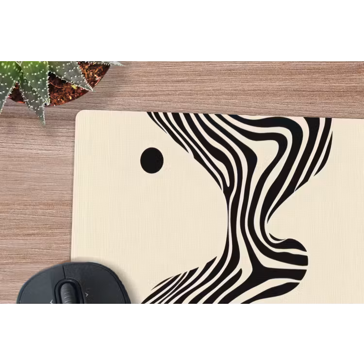 Beige - Lijnen - Golvend - Abstract muismat rubber klein -closeup