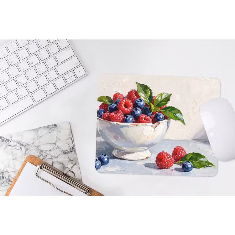 Mouse Pad - Berries - Bowl - Food - Bessen - Kom - Eten muismat rubber klein