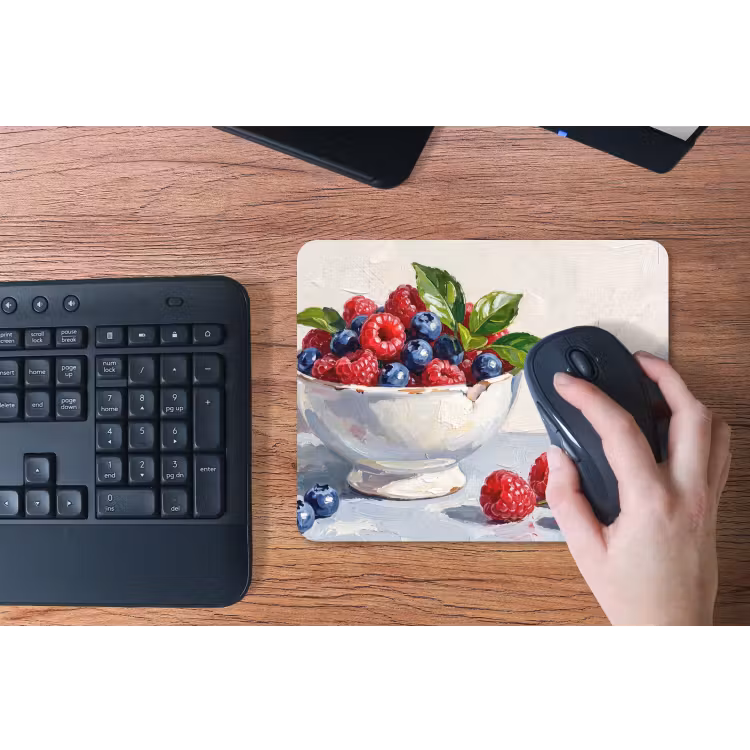 Mouse Pad - Berries - Bowl - Food - Bessen - Kom - Eten muismat rubber klein