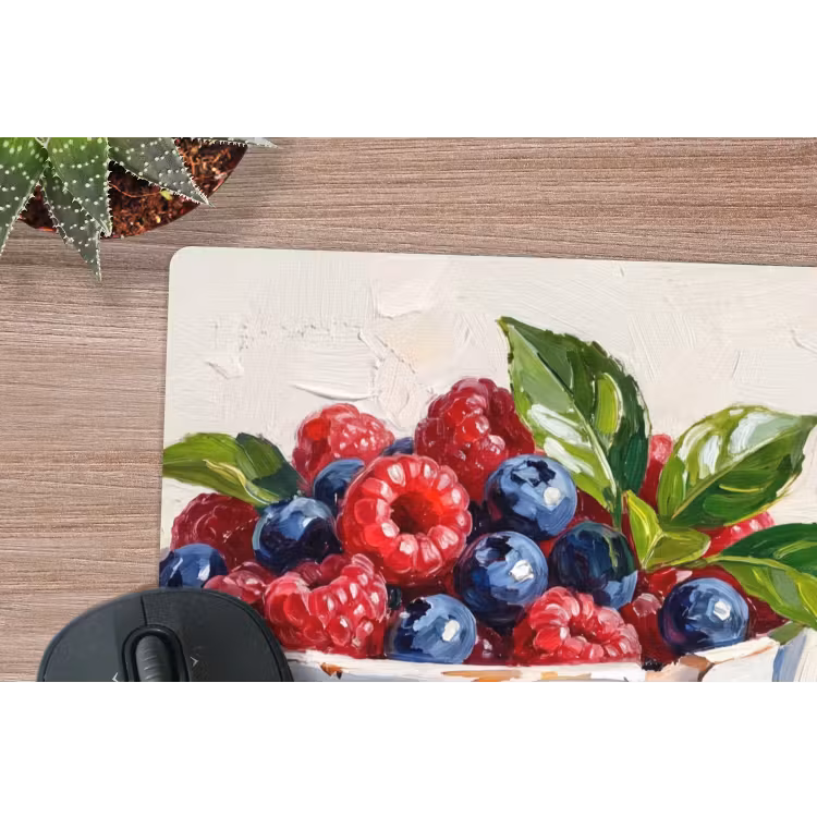 Mouse Pad - Berries - Bowl - Food - Bessen - Kom - Eten muismat rubber klein
