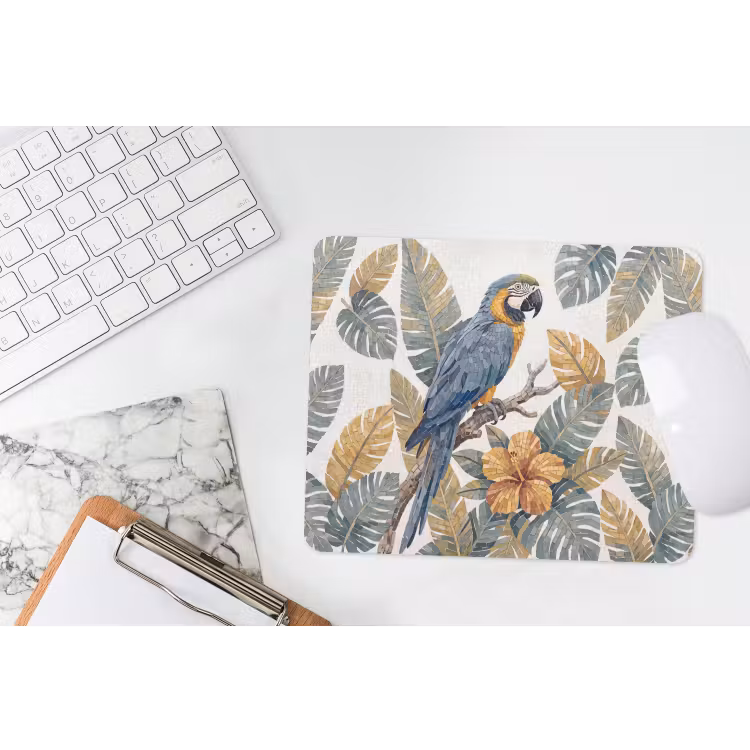 Vogel - Tak - Natuur - Mozaïek - Blauw muismat rubber klein -witbureau