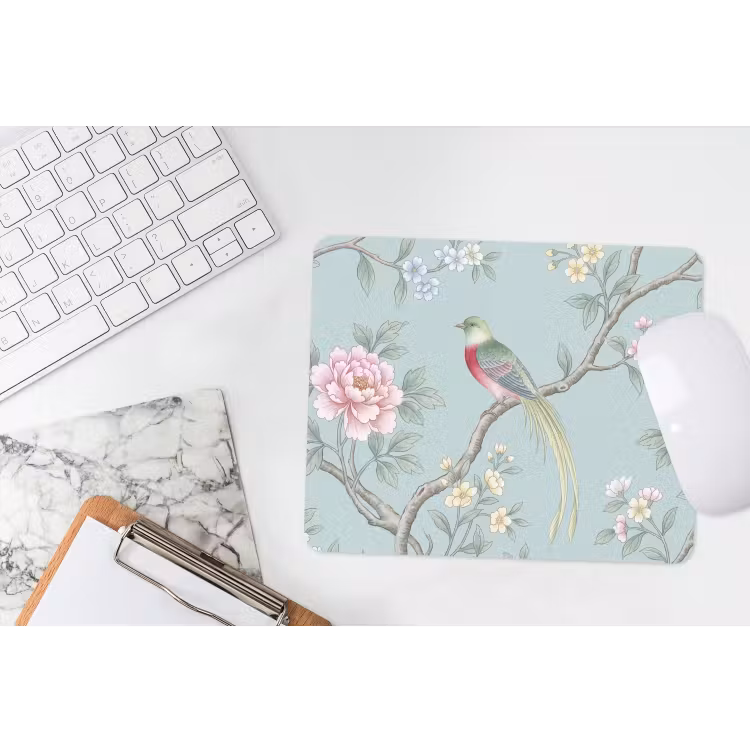Vogel - Bloemen - Kleurrijk muismat rubber klein -witbureau