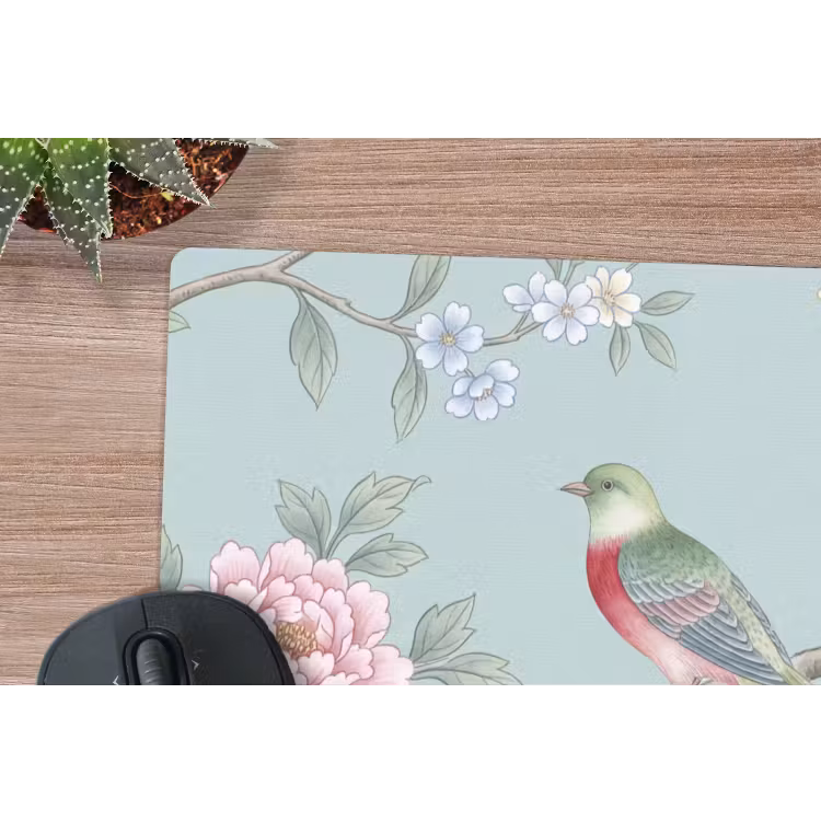 Vogel - Bloemen - Kleurrijk muismat rubber klein -closeup