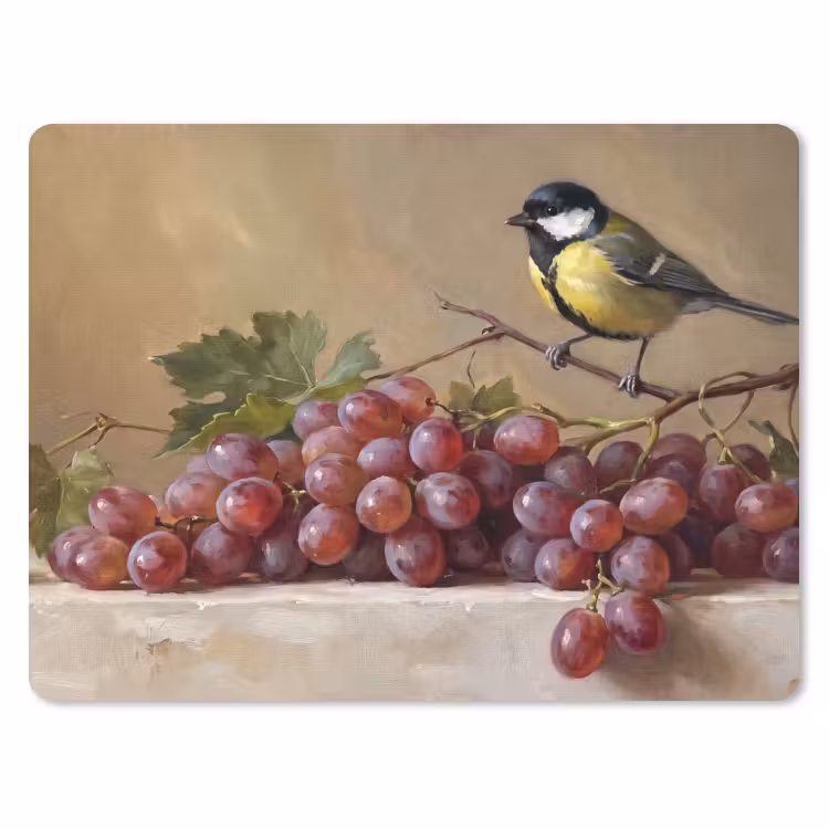 Mouse Pad - Bird - Grapes - Still Life - Vogel - Druiven - Stilleven muismat rubber klein
