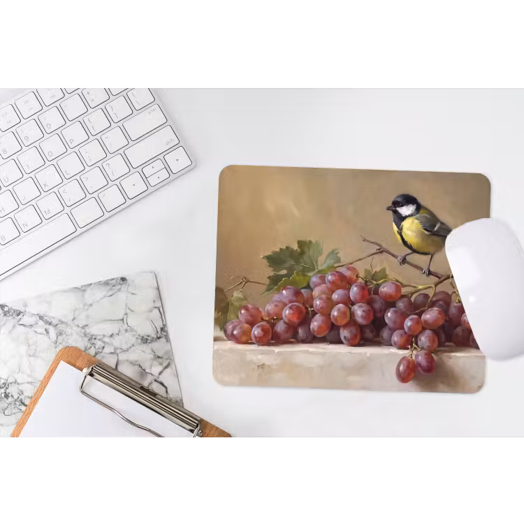 Mouse Pad - Bird - Grapes - Still Life - Vogel - Druiven - Stilleven muismat rubber klein