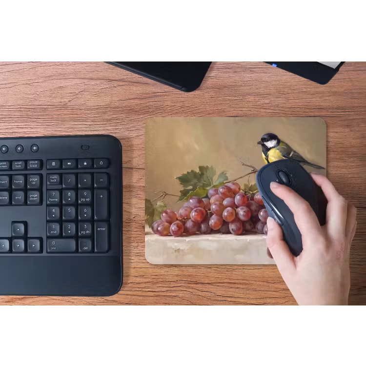 Mouse Pad - Bird - Grapes - Still Life - Vogel - Druiven - Stilleven muismat rubber klein