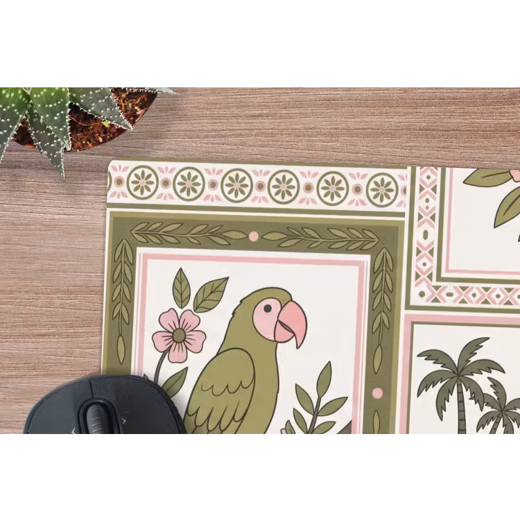 Vogel - Tropisch - Patroon - Decoratief - Groen muismat rubber klein -closeup