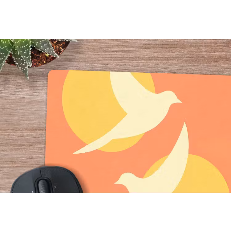 Vogels - Cirkels - Geel muismat rubber klein -closeup