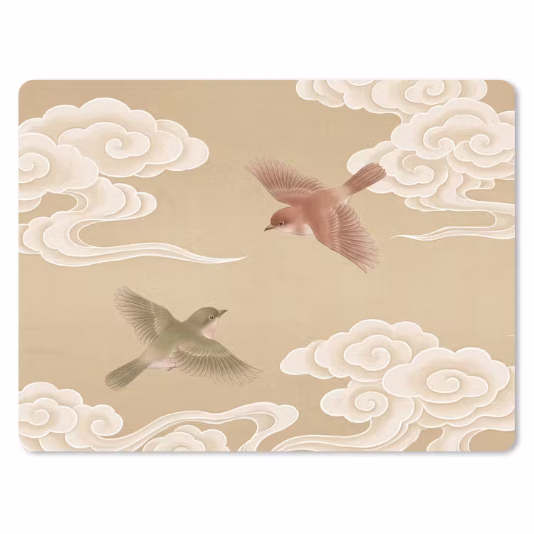 Vogels - Vliegen - Beige muismat rubber klein -3d