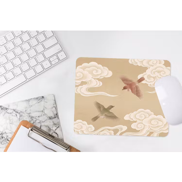 Vogels - Vliegen - Beige muismat rubber klein -witbureau