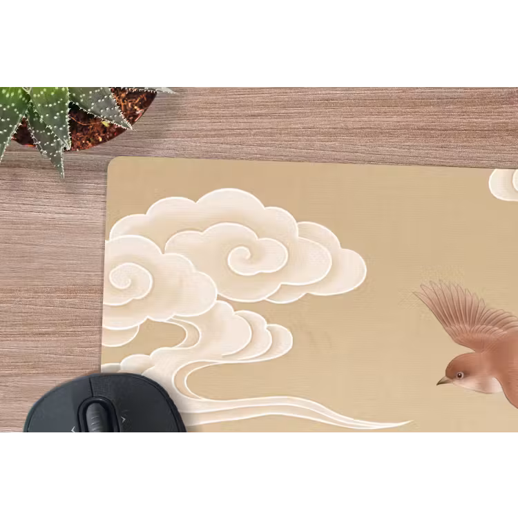 Vogels - Vliegen - Beige muismat rubber klein -closeup